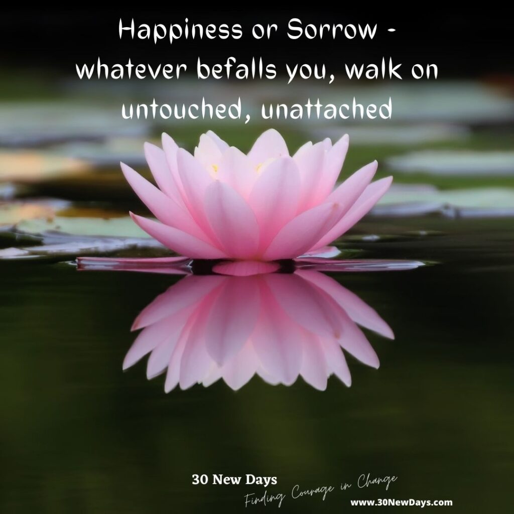 Happiness or Sorrow - whatever befalls you, walk on untouched, unattached